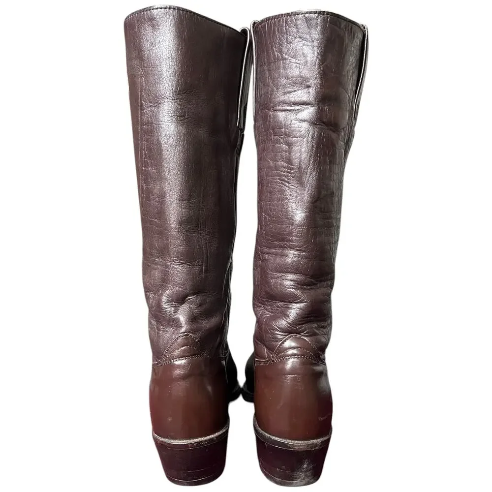 Vintage 70s Frye Brown Leather Tall Riding Boots Made in USA Men’s 7D